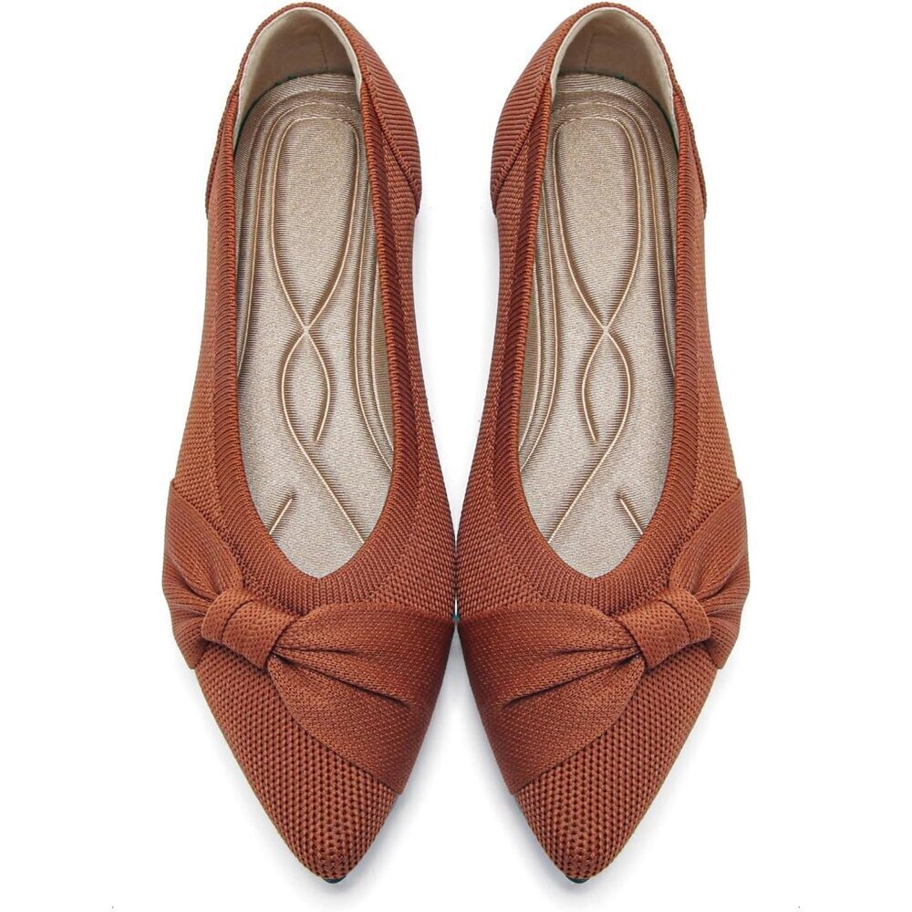 Women's Pointed Toe Knit Brown Flats Comfortable Lightweight Dressy Casual Shoes